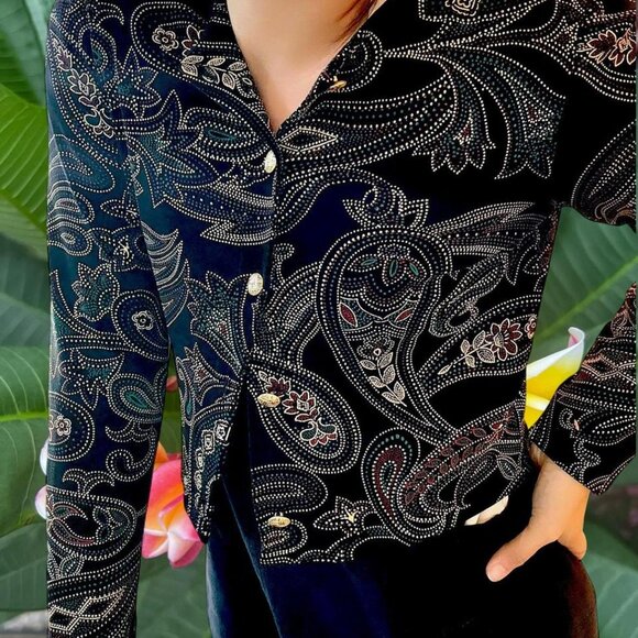 VTG y2k 90s 'Ronni Nicole by Ouida' floral paisley patterned cropped BOLERO! - Picture 2 of 8